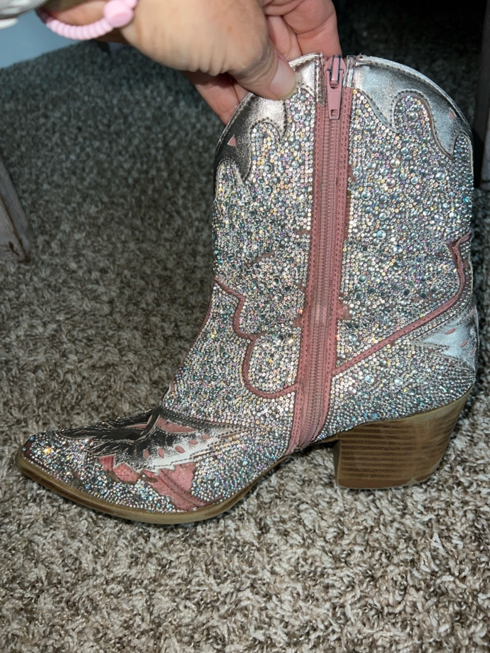 Wild Pair Silver Rhinestone Western Ankle Boots - Picture 6 of 15